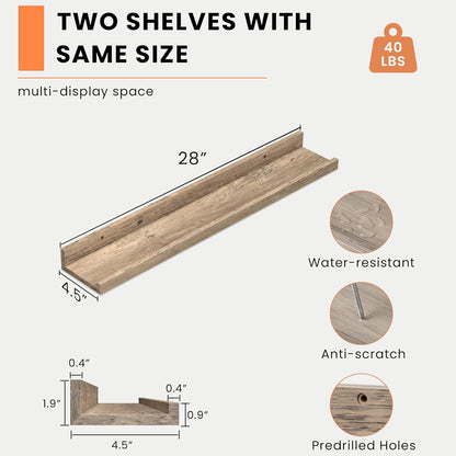 Heimlove Picture Ledge Shelf, Floating Shelves Set of 2, 24 Inches Picture Shelf for Wall with Ledge, Kids Bookshelf Wall Mounted for Living Room Bedroom Decor Books Photo Frames - White