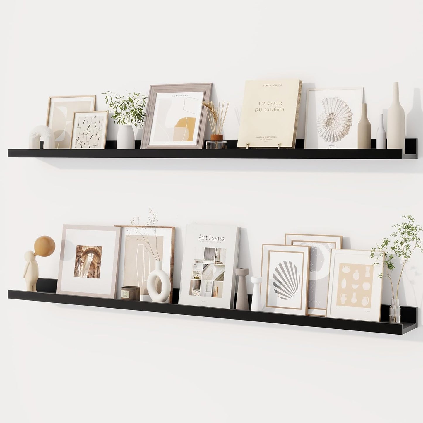 Dreamland Picture Ledge Shelf for Wall, Floating Shelves Set of 2, 48 Inch Long Floating Shelves with Lip for Living Room, Bedroom, Bathroom, Kitchen, White