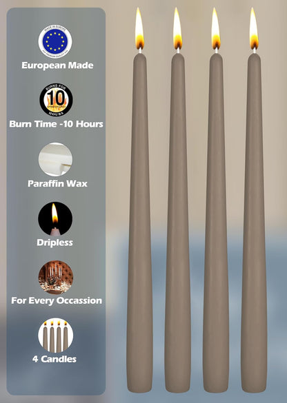 Hyoola Tall Taper Candles - 10 Inch Metallic Gold Unscented Dripless Taper Candles - 8 Hour Burn Time - 4 Pack