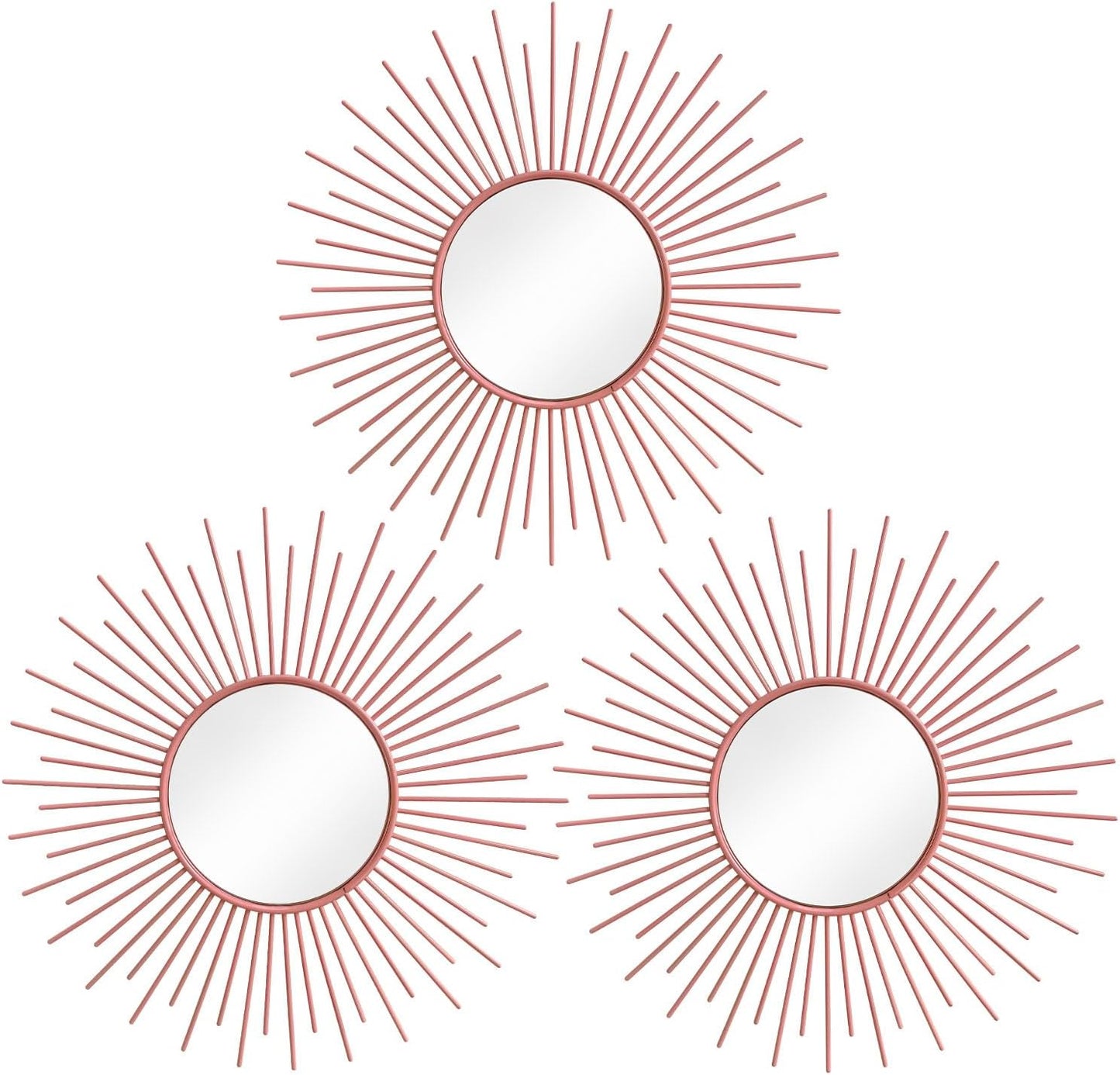 3 Pack Metal Mirrors for Wall Sunburst Wall Mirrors Home Décor Decorative Hanging Wall Art for Living Room Bedroom Entryway (Gold, Flower+Sunburst)
