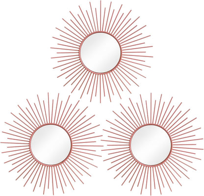 3 Pack Metal Mirrors for Wall Sunburst Wall Mirrors Home Décor Decorative Hanging Wall Art for Living Room Bedroom Entryway (Gold, Flower+Sunburst)