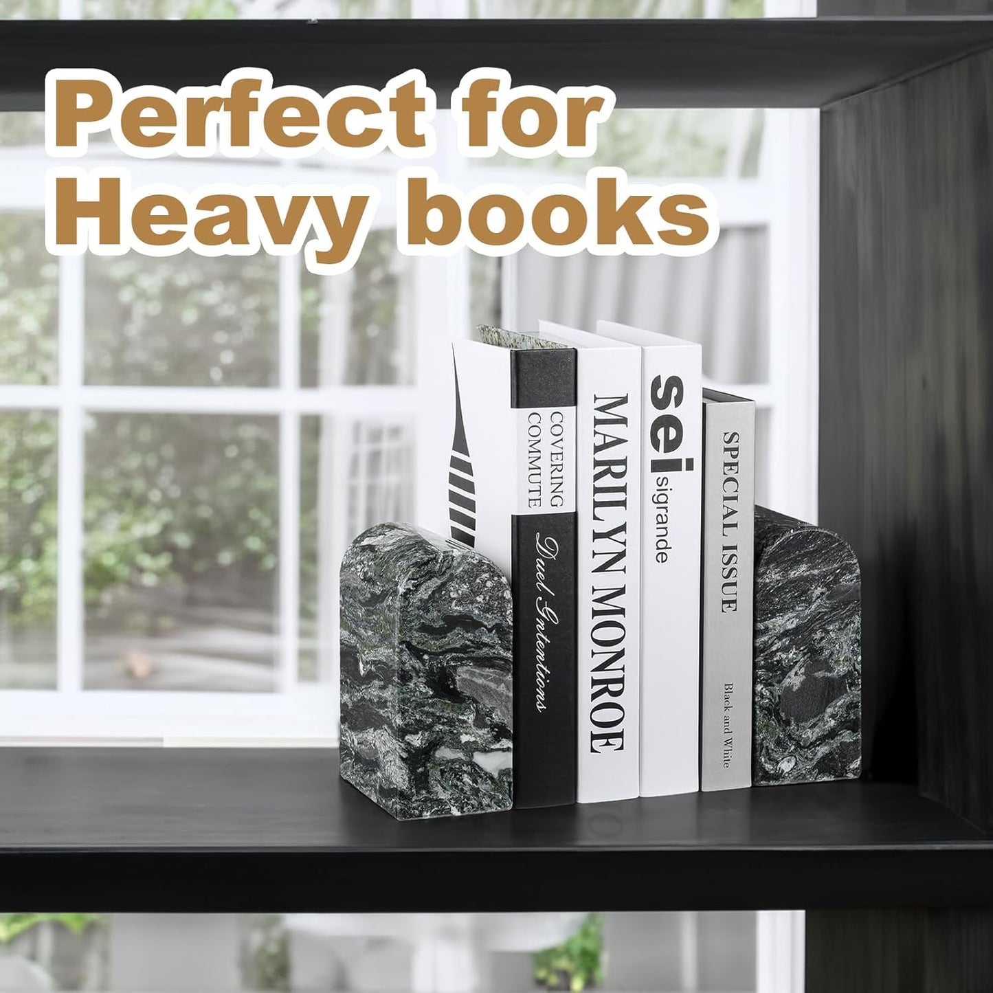 Koville African Natural Marble Bookends for Shelves, Non-Slip Book Ends, 13LBS Ultra Heavy Duty Marble Book Holder Organizer, Apartment Decor for Movies/CD/Video Games(Namib Fantasy)