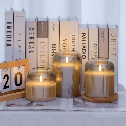 volnyus Gold Glass Flameless Candles with Remote Battery Operated Flickering LED Pillar Candles Real Wax 3D Wick Φ 4" H 4" 5" 6"