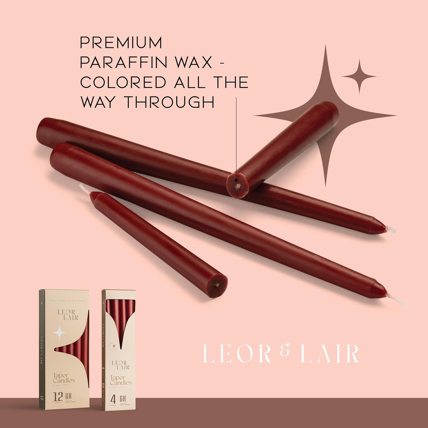 Leor & Lair Ivory Taper Candles - 4 Pack 10" Ivory Candlesticks - Unscented Cream Candle Sticks for Home Decoration, Holiday Tables, Weddings, Restaurants & Business Events