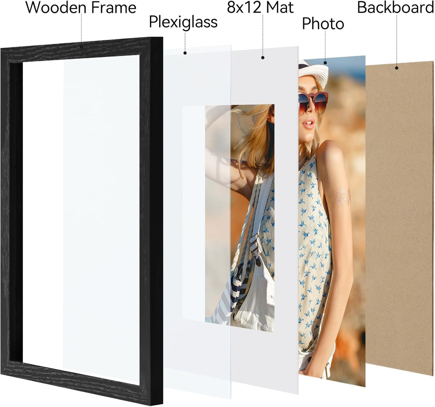 Vittanly 11x14 Picture Frame, Display Pictures 8x10 with Mat or 11x14 without Mat, Photo Frame for Wall Mounting, Black, 1 Pack - Colors A