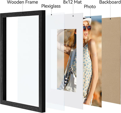Vittanly 11x14 Picture Frame, Display Pictures 8x10 with Mat or 11x14 without Mat, Photo Frame for Wall Mounting, Black, 1 Pack - Colors A