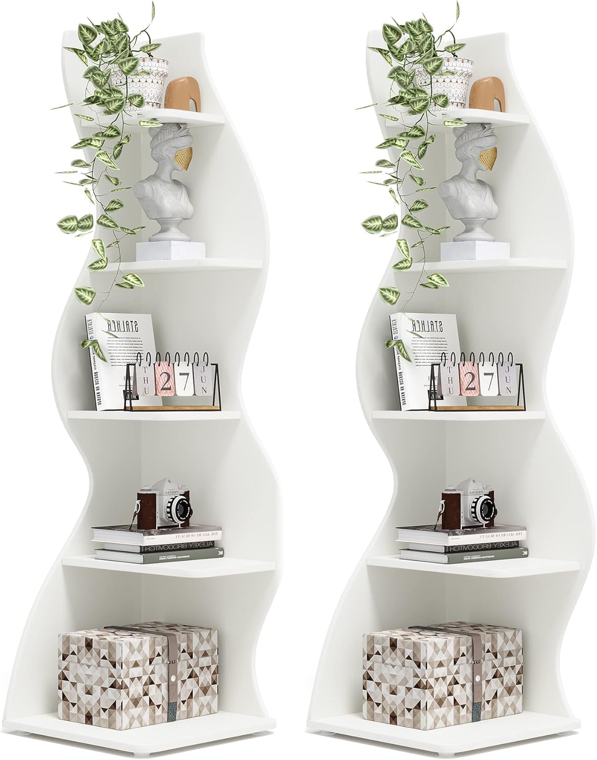 Tribesigns Corner Shelf, Modern 5-Tier Wall Corner Bookshelf, Stylish Corner Small Bookcase Storage Rack Plant Stand with Unique Shape for Living Room, Home Office (White, 1PC)