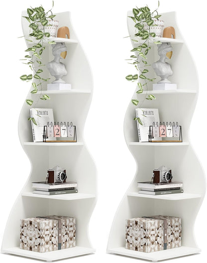 Tribesigns Corner Shelf, Modern 5-Tier Wall Corner Bookshelf, Stylish Corner Small Bookcase Storage Rack Plant Stand with Unique Shape for Living Room, Home Office (White, 1PC)