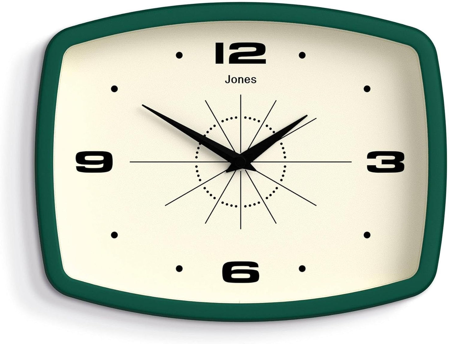JONES CLOCKS® Movie wall Clock | Retro Rectangular Clock | 10 inch | Orange | Cool mid-Century Designer Look for Kitchen, Living Room or Office