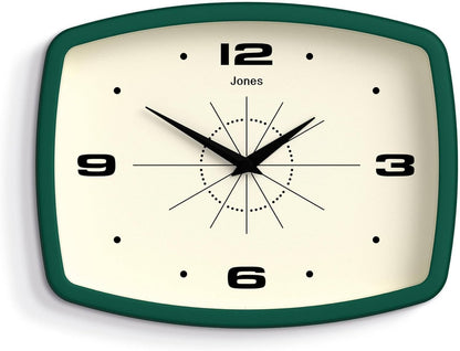 JONES CLOCKS® Movie wall Clock | Retro Rectangular Clock | 10 inch | Orange | Cool mid-Century Designer Look for Kitchen, Living Room or Office