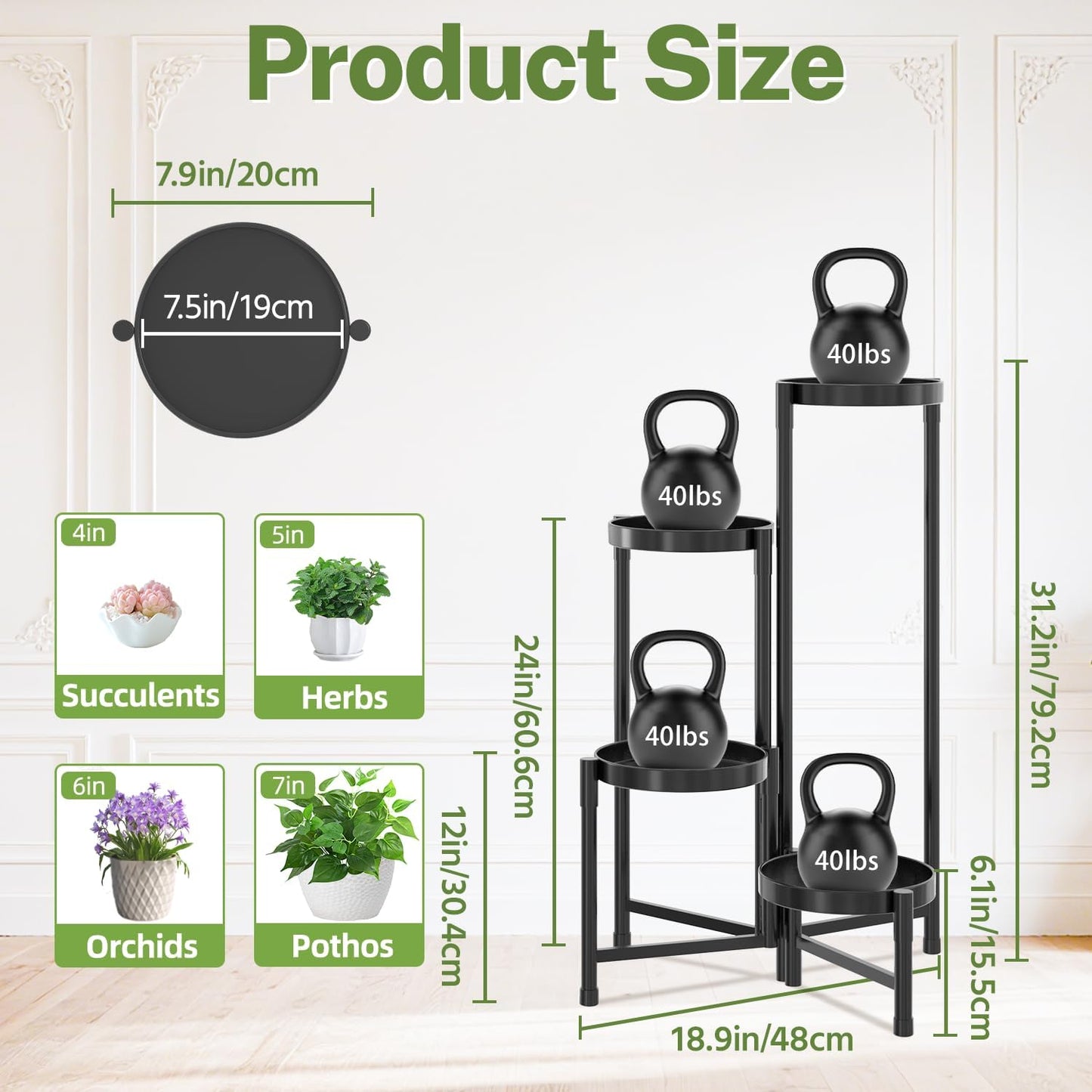 iDavosic.ly Plant Stand Indoor Outdoor, 5 Tier Corner Metal Flower Display Holder Shelf, Folding Tall Orchid Rack for Patio Balcony Porch Garden Living Room House, Black