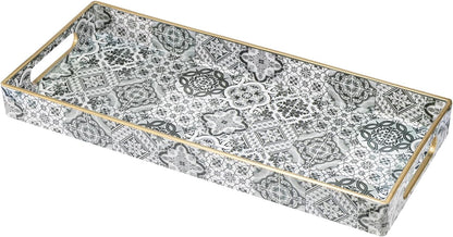 MAONAME White Decorative Tray, Plastic Serving Tray with Handles, Rectangular Moroccan Trays, Long Narrow Trays for Bathroom, Kitchen Counter, 13.8" X 6" X 1.57"