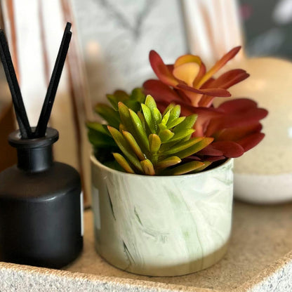 Artificial Plants Succulent Flowers in Ceramic Planter 2 Pack Small Fake Plants Potted for Home Office Desk Decor Farmhouse Living Room Bedroom Shelves Decoration