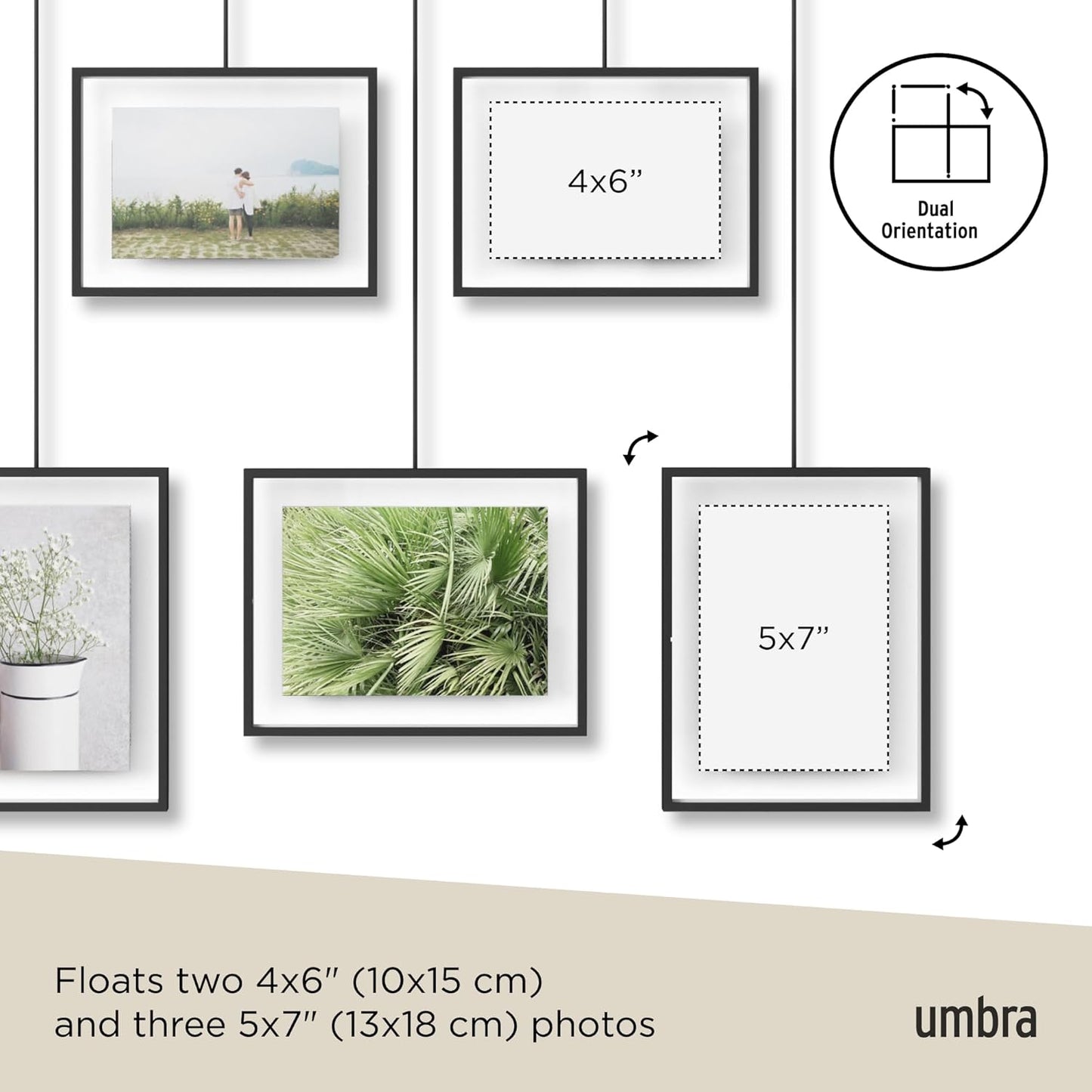 Umbra Exhibit Picture Frame Gallery Set, Adjustable Wall Collage Displays Nine Photos (Four 5x7" and Five 8x10"), Set of 9, Black