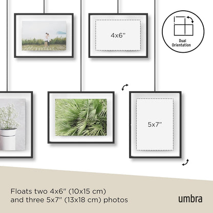 Umbra Exhibit Picture Frame Gallery Set, Adjustable Wall Collage Displays Nine Photos (Four 5x7" and Five 8x10"), Set of 9, Black