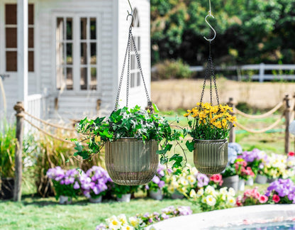 Melphoe 2 Pack Self Watering Hanging Planters Indoor Flower Pots, 6.5 Inch Outdoor Hanging Basket, Plant Hanger with 3Hooks Drainage Holes for Garden Home (Emerald)