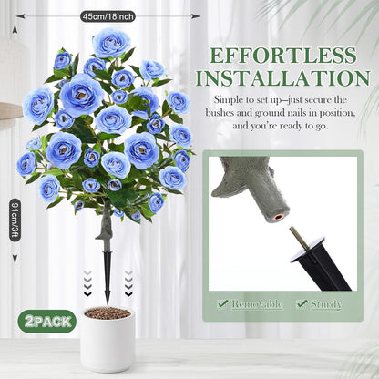 Lunmon 2 Pack 3ft Artificial Camellia Plants Tree 36" Faux Camellia Flower with Spike UV Resistant Realistic Fake Floral Blooming Bush for Indoor Outdoor Front Door Porch Backyard Garden, Purple