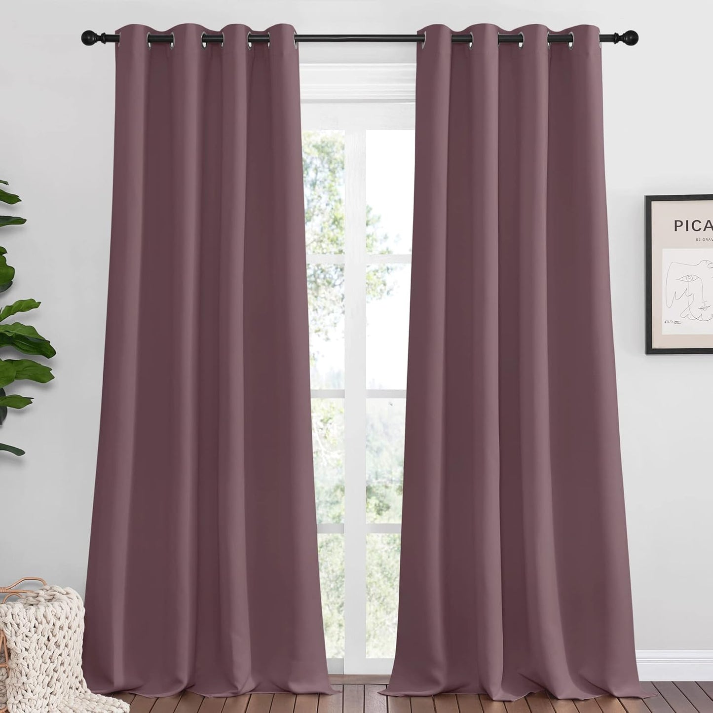 NICETOWN Halloween Pitch Black Solid Thermal Insulated Grommet Blackout Curtains/Drapes for Bedroom Window (2 Panels, 42 inches Wide by 63 inches Long, Black) - Colors E