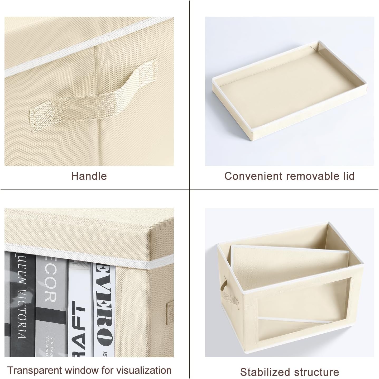 Homsorout Storage Bins with Lids - Fabric Closet Storage Bins with Window, Collapsible Baskets for Shelves 4 Pack, Home Decorative Boxes for Clothes, Closet, Office, Grey