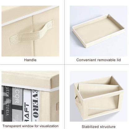 Homsorout Storage Bins with Lids - Fabric Closet Storage Bins with Window, Collapsible Baskets for Shelves 4 Pack, Home Decorative Boxes for Clothes, Closet, Office, Grey