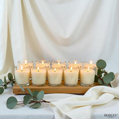 48-Pack Clear Glass Votive Candles – 10–12 Hour Long Burn, Unscented, Ivory, Bulk Set for Weddings, Events & Table Centerpieces – Hosley