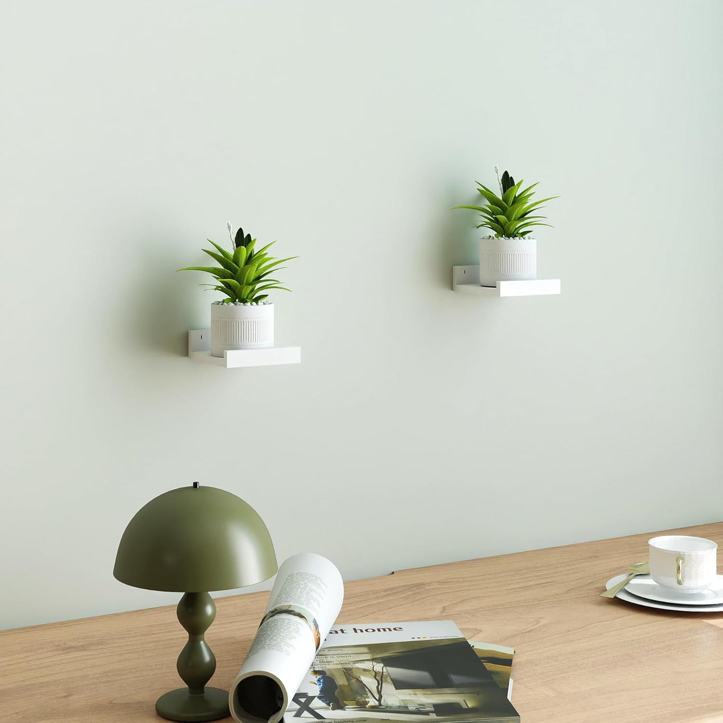 White Floating Shelves for Wall Decor, Wall Mounted Wood Storage Shelf for Bedroom, Living Room, Bathroom, Kitchen, Nursery, Display Picture Ledge Shelf with Lip Set of 2-14 Inches, White