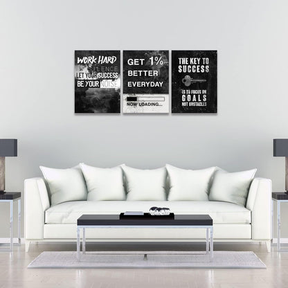 KAWAHONE Canvas Painting Wall Art, Grind Hustle Execution Motivational Wall Art Decoration Posters Prints for Living Room Bedroom, Office Decor, Gallery-Wrapped Canvas Art Set Framed Ready to Hang