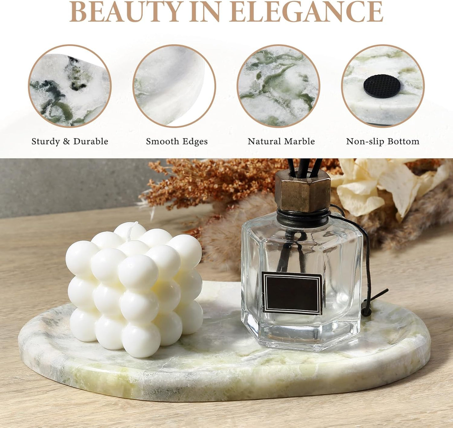 Koville Luxurious Natural Marble Vanity Tray, Cloud Shape Serving Stone Key Tray for Home Decor, 10" x 7" Marble Storage Trays for Bathroom, Stone Plate Holder for Perfume, Candle and Jewelry