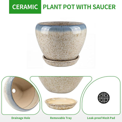 Deep Dream 6 Inch Plant Pots- Ceramic Planter Pot with Drainage Hole and Saucer, Round Flower Pot for Indoor Outdoor Succulent, Snake Plants and Cactus, Blue