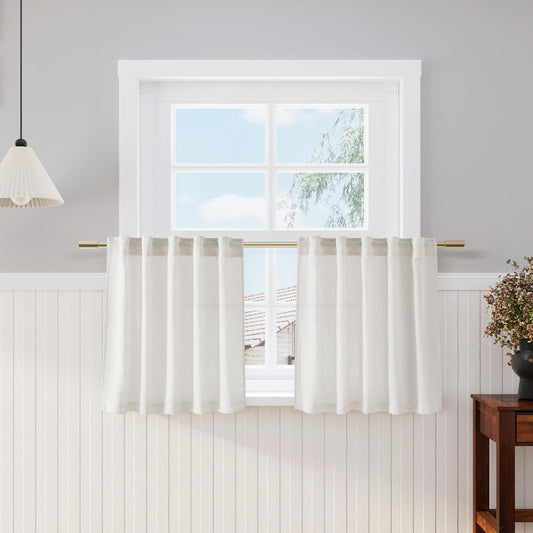 Cream Linen Back Tab Curtains 84 Inch Length for Living Room 2 Panel Set Neutral Modern Farmhouse Window Privacy Semi Sheer Linen Drapes Rustic Pinch Pleated Look Curtain Natural Ivory Colored - Colors E