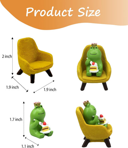 Refintural Miniature Frog Eating Cake Figurine - Funny Shelf Desk Decoration - Perfect Cute Frog Gift (Pink Sofa)