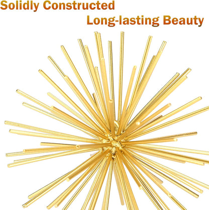 Metal Decorative Starburst Ball, 6 Inch Gold Sphere Decor, Spiky Star Burst Tabletop Sculpture, Mid-Century Modern Metal Spike Ball for Home, Living Room, Office & Shelf Decor