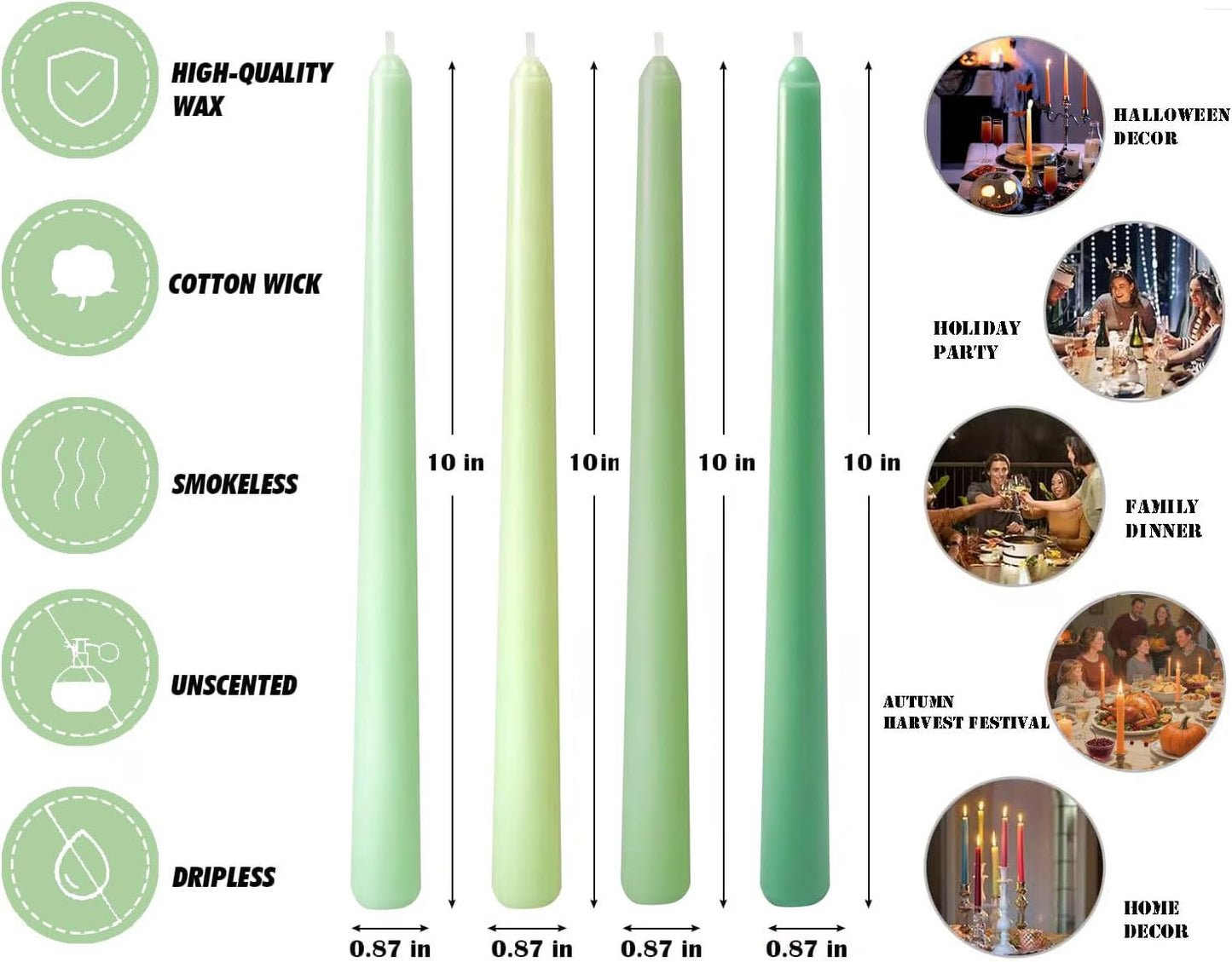 12-Pack Earth Tone Taper Candles, 10 Inch Unscented Dripless Candlesticks, Long-Lasting Burn Time of 7-8 Hours, Perfect for Fall Harvest Halloween Thanksgiving Dinners Parties and Home Décor