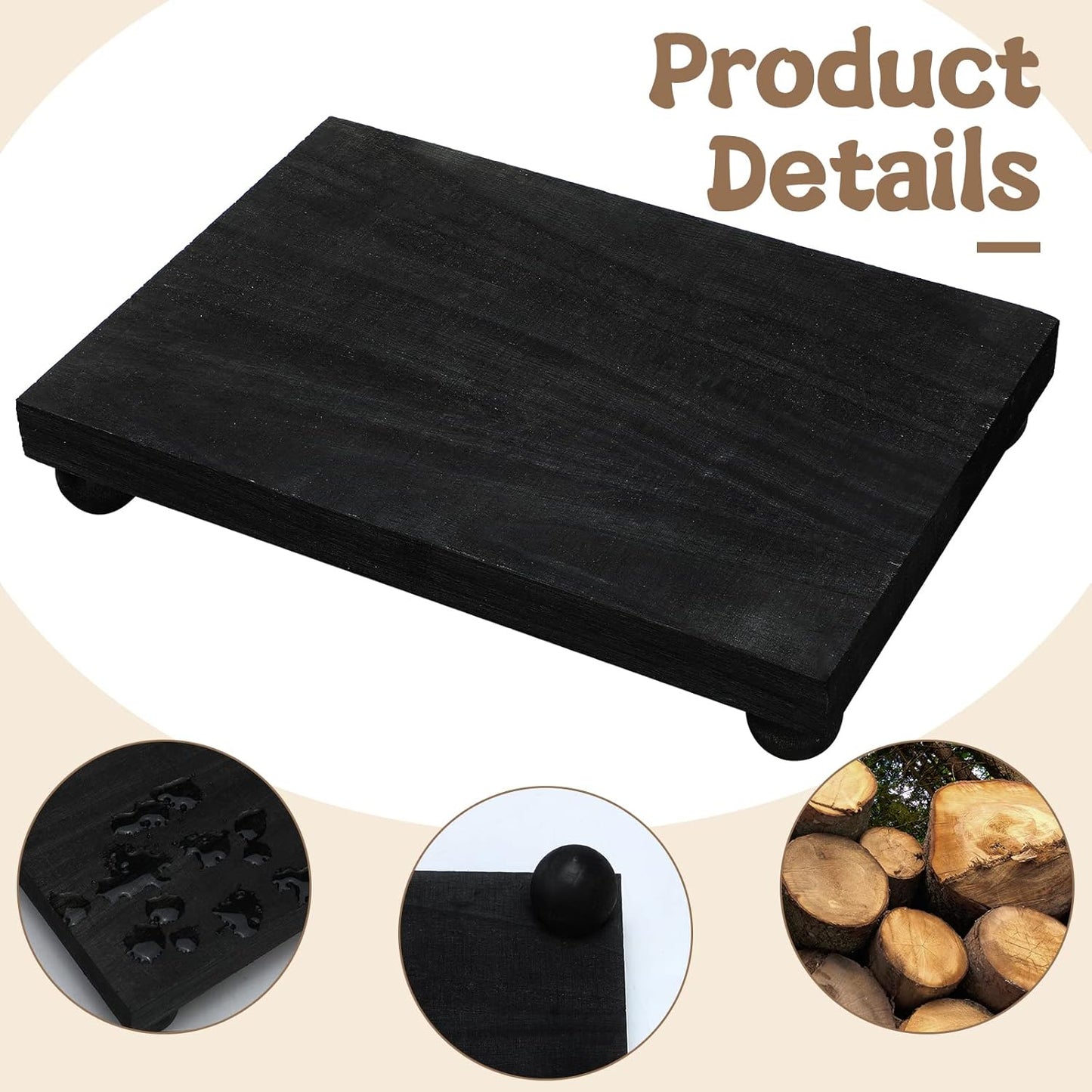 Amyhill Wood Pedestal Stand Kitchen Soap Tray Farmhouse Wooden Riser Stand for Kitchen Bathroom Counter Table Decor Plant Candle Vases Display(Classic,Black,12 x 7 Inch)