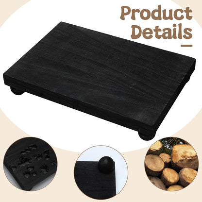 Amyhill Wood Pedestal Stand Kitchen Soap Tray Farmhouse Wooden Riser Stand for Kitchen Bathroom Counter Table Decor Plant Candle Vases Display(Classic,Black,12 x 7 Inch)
