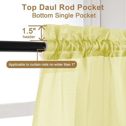 Chyhomenyc Sheer White Valances for Windows 2 Pack, Small Window Curtains for Living Room Bathroom Cafe Laundry Basement, Modern Top Dual Rod Pocket Voile Curtain, 42W x 14L inches, White - Colors A