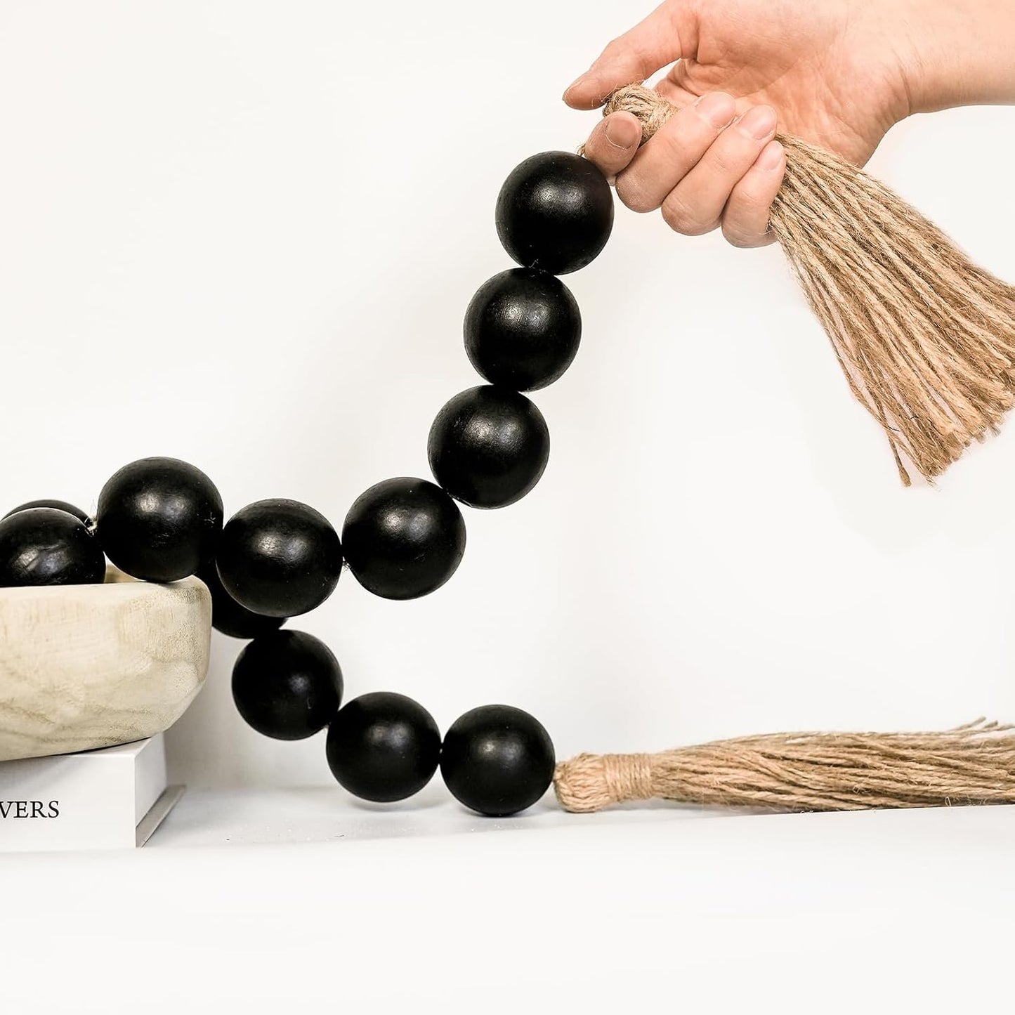 Extra Large Wood Bead Garland with 1.6" Diameter Wood Beads, Wooden Beads Garland with Tassels, Decorative Beads, Farmhouse Beads Home Decor (Nature Beige, 41 Inches)