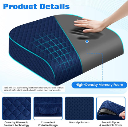 Seat Cushion, Memory Foam Chair Pad for Sciatica & Hip Pain Relief, Non-Slip Cushion for Office, Home, Car, Large Desk Chair Cushion, Washable Cover & Handle, Large, Black