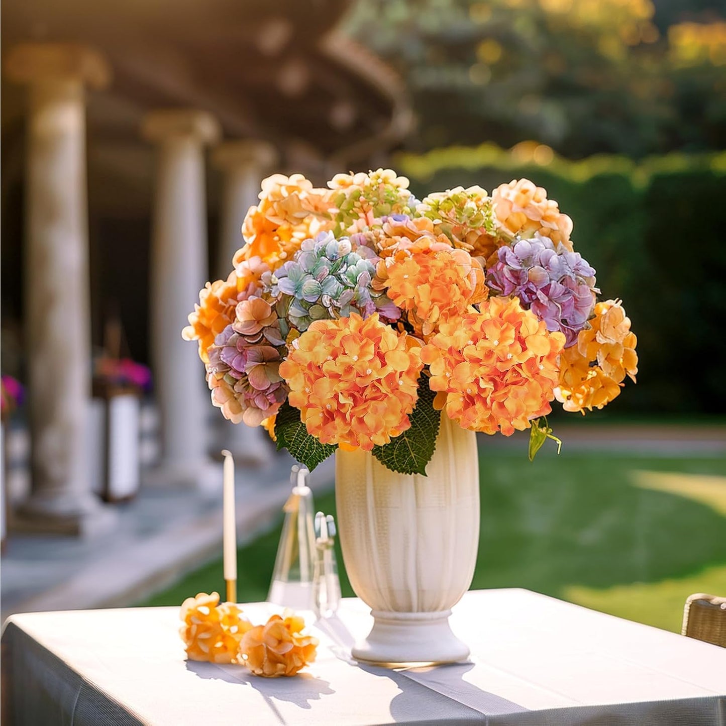 Auihiay 64 PCS Artificial Hydrangea Flowers, Silk Hydrangea Full Flowers Heads with Stems for Wedding Centerpieces, Home, Garden, Baby Shower, Party Decoration (Ivory)