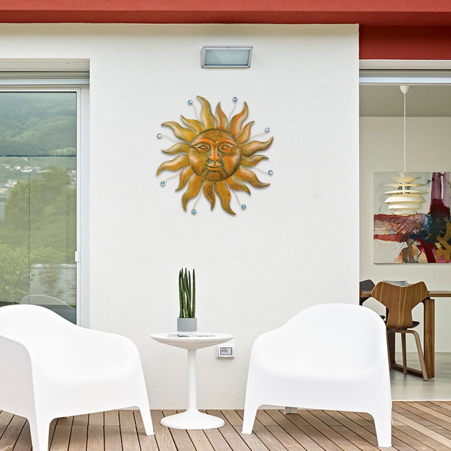 Large Metal Sun Wall Decor Outdoor, 27 Inch Sun and Moon Decor Metal Wall Art, 3D Sun Wall Decor for Patio Garden Yard Fence Bedroom Living Room Decoration