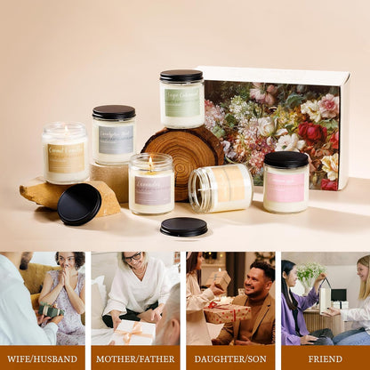 6 Pack Scented Candles Gift Set, Long Lasting Aromatherapy Candles for Home, 37.8 oz 300 Hour Burn, Lavender Jasmine Vanilla Sage Sandalwood Rose Eucalyptus Mint, Gifts for Women