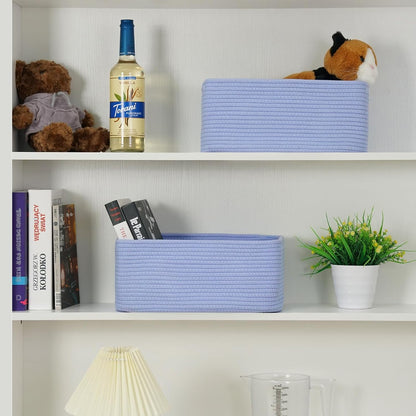 3-Pack Small Storage Baskets for Organizing | Woven Shelf Toy Basket | Rope Baskets for Gifts Empty | Closet Organizer Bins with Handles | Cube Decorative Box | 11.8×7.8×5.1” | Mixed brown