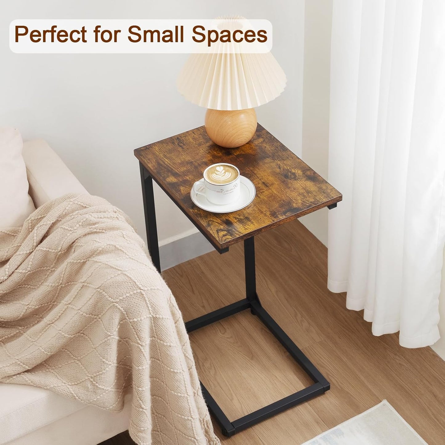 AMHANCIBLE C Shaped Side Table, End Tables Living Room Set of 2, Slide Under Couch Table for Sofa, TV Trays for Bedroom, Small Space, Rustic Brown HET02CBR