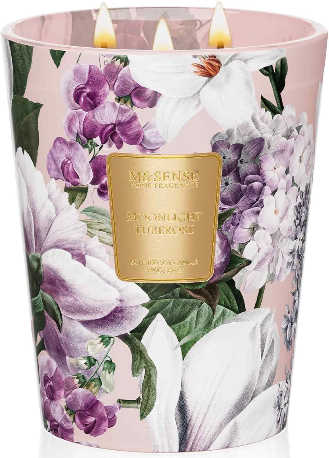 M&SENSE Jasmine Candles Highly Scented 3 Wick 35oz 150 Hours Burn Extra Large Jar Candles for Women, Natural Soy Wax Aromatherapy Candle for Stress Relief, Meditation, Yoga, Spa - Colors A