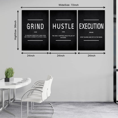 KAWAHONE Canvas Painting Wall Art, Grind Hustle Execution Motivational Wall Art Decoration Posters Prints for Living Room Bedroom, Office Decor, Gallery-Wrapped Canvas Art Set Framed Ready to Hang
