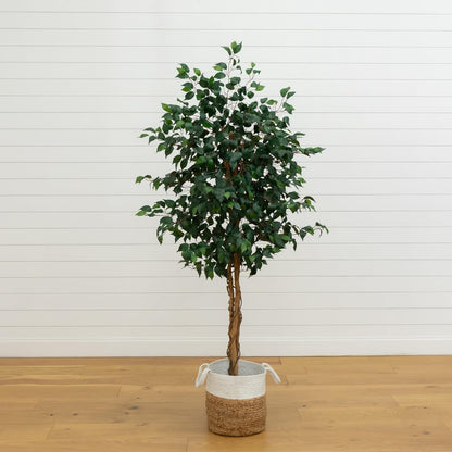 Nearly Natural 4ft Triple Trunk Ficus Silk Tree with Natural Wood Trunks and Dense Foliage, Mid-Size Faux Floor Plant for Home and Office