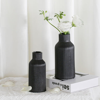 Bohemian White Ceramic Vase - for Pampas Grass, Mantel, Bookshelf, Entryway and Living Room Decor (White, 7in)