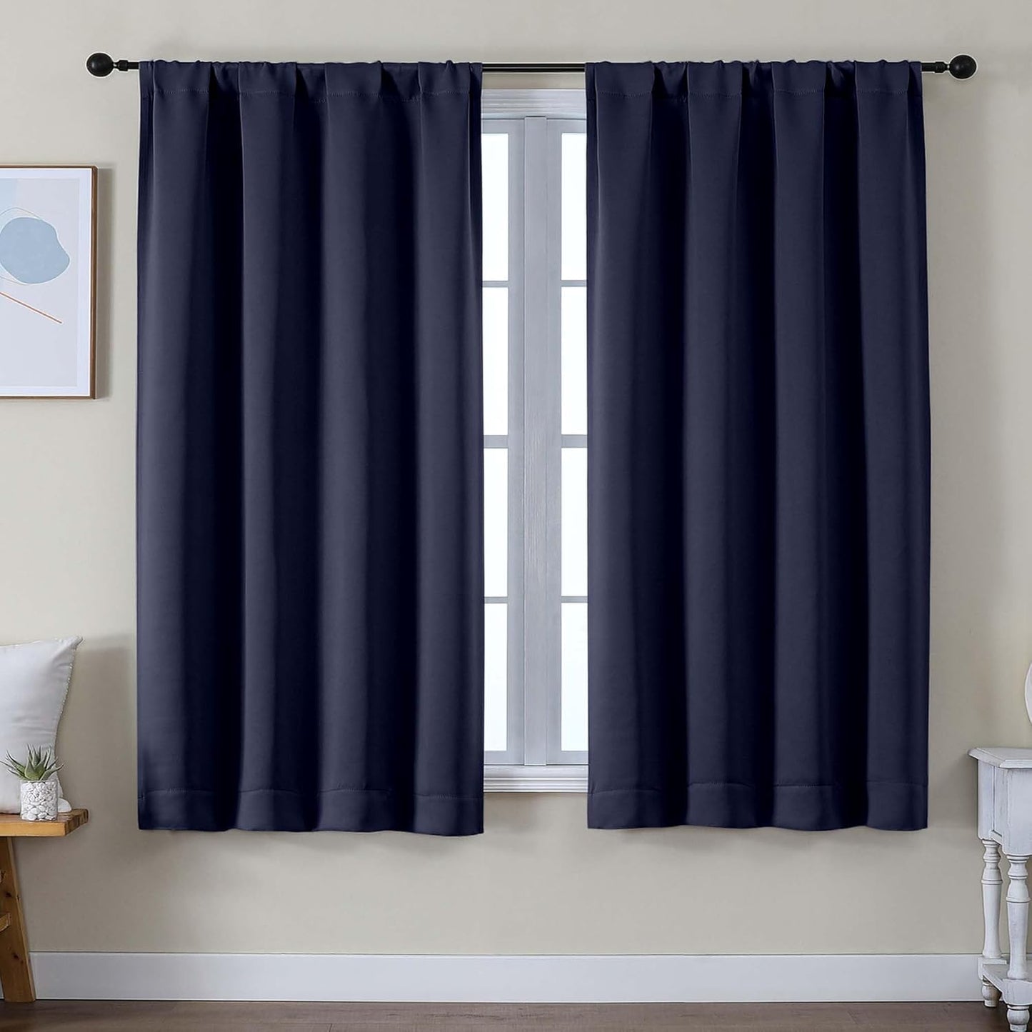 Simplebrand Ava Sage Green Blackout Curtains for Bedroom 63 Inch Length 2 Panels Set, Solid Thermal Insulated Energy Saving Rod Pocket Window Treatment Curtains Blackout Drapes, W40 x L63 Inch, Sage - Colors B