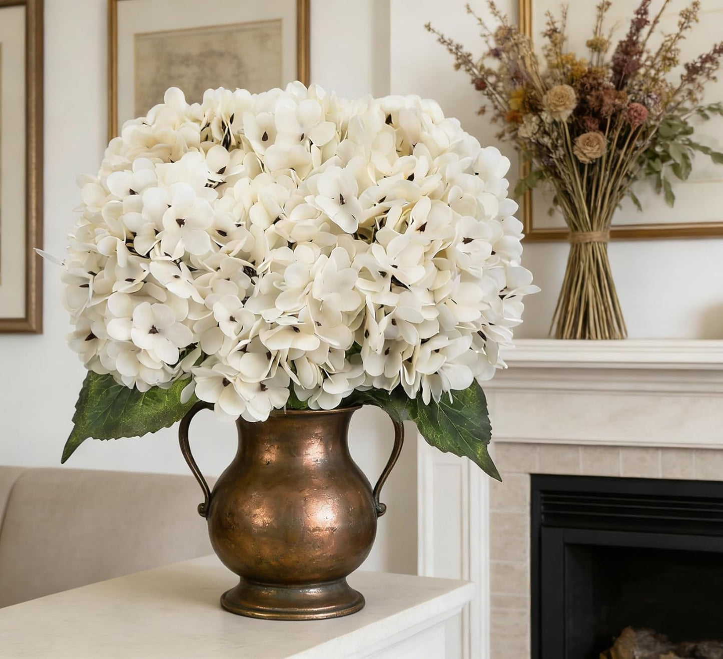 Kimura's Cabin 6pcs White Hydrangea Artificial Flowers Silk Fake Hydrangeas Faux Hydrangea Flowers with Stems for Wedding Bouquets Arrangement Home Table Centerpieces Baby Shower Party Decoration