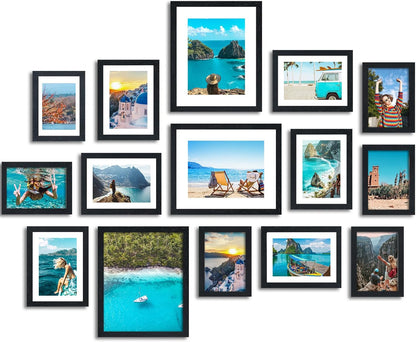 Fixwal Picture Frames Set, Gallery Wall Frame Set Picture Frames Collage 15 Pack for Wall or Tabletop with 8x10 5x7 4x6 Frames, Soft Earth Tones